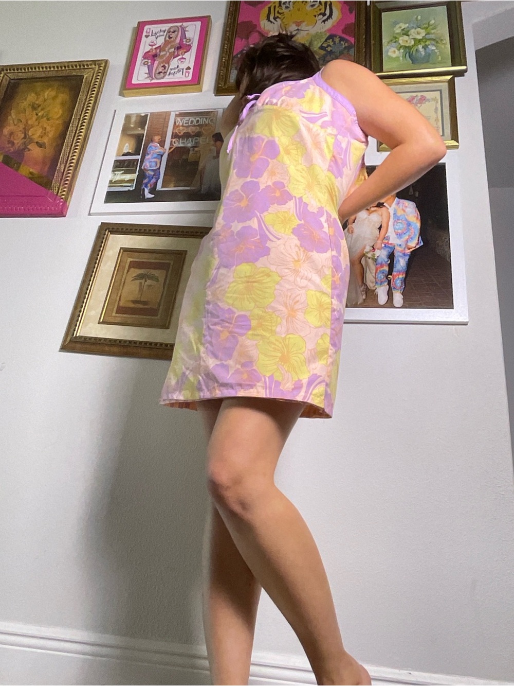 Handmade Reversible Cotton Sundress Floral Stripe Tie Strap Dress M/L Boho - Picture 8 of 10